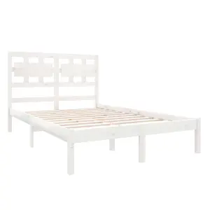 Berkfield Bed Frame White Solid Wood 135x190 cm 4FT6 Double