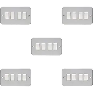 5 PACK 4 Gang Quad Light Switch 2 Way 10A HEAVY DUTY METAL CLAD - White Rocker