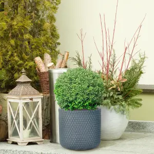 IDEALIST 25cm Small Round Planter, Honeycomb Slate Grey Reinforced Stone Cylinder Outdoor Plant Pot D25 H23 cm, 11L