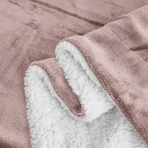 Sherpa Fleece Throw Blanket Pink / 200cm W x 240cm L