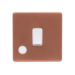 Brushed Copper Screwless Plate 20A 1 Gang Double Pole Switch Flex Outlet - White Trim - SE Home