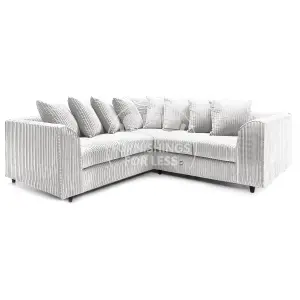 Ferguson Silver 5 Seater Fabric Corner Sofa L Shaped Jumbo Cord - Scatter Back