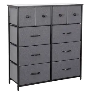 BLACK Chest Of Drawers With Metal Frame, 10 Large Deep Fabric Drawers Organiser Storage