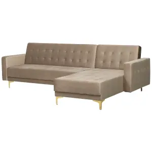 Corner Sofa ABERDEEN Sand Beige Velvet Left Hand