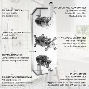 ENKI Regent Chrome White Crosshead 3-Outlet Solid Brass Thermostatic Triple Shower Valve TSV071