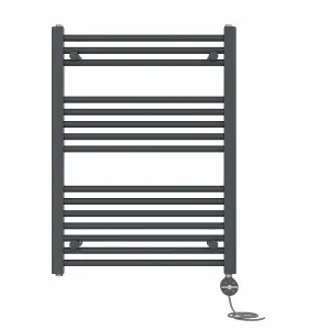 Right Radiators Prefilled Thermostatic Electric Heated Towel Rail Straight Ladder Warmer Rads - Anthracite 800x600 mm