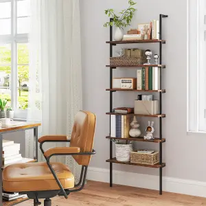 COSTWAY 6-Tier Ladder Shelf Wall Mounted Industrial Bookshelf with Metal Frame