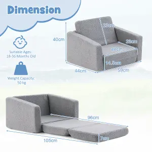 Costway 2-in-1 Kids Convertible Couch Children Fold out Sofa Bed Lounger Flip Open