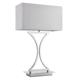 Modern Table Lamp Light Chrome Metal & White Fabric Shade Square Desk Sideboard