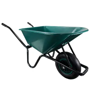 Garden WHEELBARROW 130kg / 110Ltr Toughened Plastic Tray Ideal Heavy Duty Green Gardeners Equine Barrow 1 Wheel All Terrain Tyre