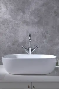 VURTU Danube High Basin Mixer, 1/4 Turn, Single Lever Ceramic Disc, High/ Low Water Pressure, 403(H) x 202(W),Chrome, 381104