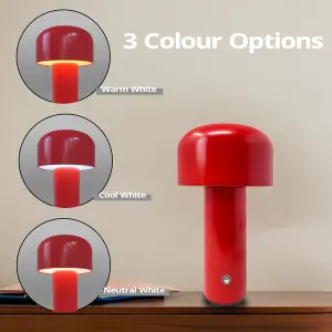 ExtraStar Bedside Mushroom Dimmable 3 Colour Changing Table Lamp Metal USB Rechargeable (Red)