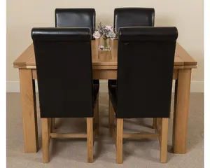 Richmond 140cm - 220cm Oak Extending Dining Table and 4 Chairs Dining Set with Washington Black Leather Chairs