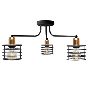 Luminosa Edison Multi Arm Semi Flush Ceiling Light Black, Copper 65cm