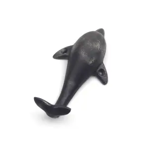 Oakcrafts - Antique Cast Iron Dolphin Shaped Decorative Wall Hook