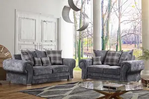 Verona 3&2 Seater Sofa Set Chenille Fabric Grey