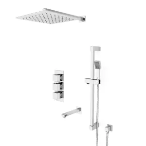 Nes Home Olive Square 3 Way Concealed Thermostatic Shower Mixer Valve, Shower Head, Handset, Slider Rail, Bath Spout Set