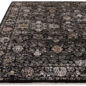 Black Traditional Bordered Luxurious Easy to clean Rug for Dining Room Bed Room and Living Room-120cm X 166cm