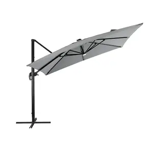 Light Grey Garden Square Cantilever Parasol with Solar-Powered LED Lights