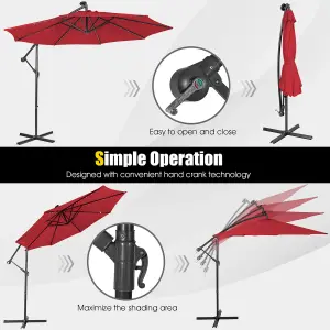 Costway 3 x 3m Cantilever Parasol Backyard Patio Offset Umbrella w/ 32 Solar-Powered LED Lights