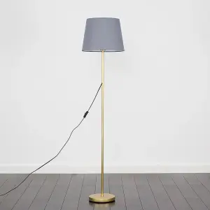 ValueLights Modern Standard Floor Lamp In Gold Metal Finish With Grey Tapered Shade