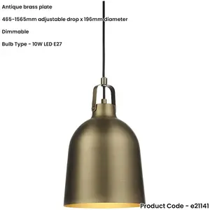 Hanging Ceiling Pendant Light - Antique Brass Plate - 10W LED E27