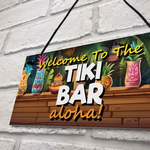 Red Ocean Tiki Bar Sign Hanging Bar Pub Plaque WELCOME Sign Aloha Cocktails Beach Decoration Garden Signs Friendship Gifts