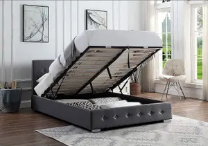 Dark Grey Double Ottoman Lift Up Storage Bed With Pocket Sprung Mattress