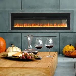 Black Electric Fire Wall Mounted or Inset Fireplace 12 Flame Color Adjustable with Freestanding Legs 70 Inch