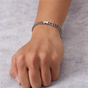 Men's 6mm Stainless Steel 7.5-8.5 Inch Curb Chain Bracelet By Philip Jones Jewellery 8 Inch