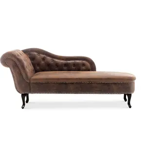 Right Hand Chaise Lounge in Faux Leather Suede Brown