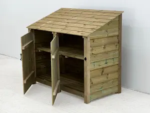 Wooden Premium Tongue & Groove Log Store (W-146cm, H-126cm, D-88cm With doors, With Kindling Shelf