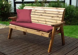 Three Seater Winchester Bench with Burgundy Cushions - Fully Assembled W170 x D74 x H98