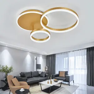 3 Lamp Classic Golden Loops Energy Efficient LED Ceiling Light Fixture Cool White 65cm