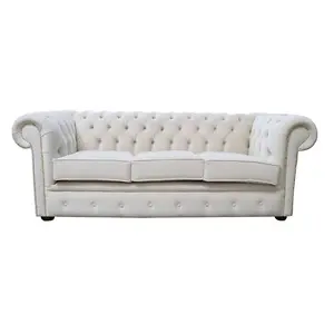 Chesterfield Handmade 3 Seater Sofa Passion Ivory Velvet Fabric In Classic Style