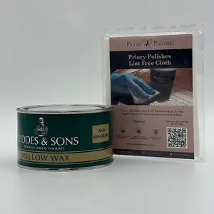 Fiddes Mellow Wax, Rich Mahogany & Free Priory Polishes Lint Free Cloth