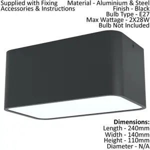 2 PACK Wall / Ceiling Light Black Square Accent Downlight 2x 28W E27 Bulb