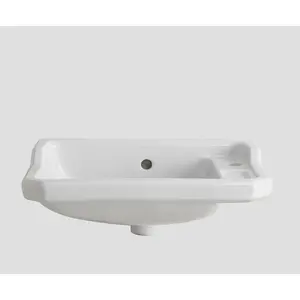 Grasser White Ceramic Oval Bathroom Sink Wall Hung Basin with Overflow