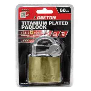 Dekton 60mm Titanium Plated Iron Padlock, 3 Keys