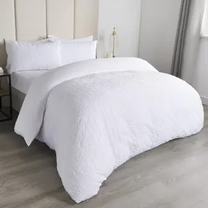 OHS Geometric Embossed Duvet Set, White - Double