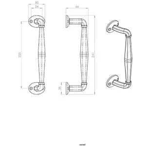 Offset Traditional Forged Pull Handle 263.5 x 67mm Black Antique Door Handle