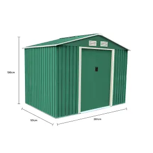 Charles Bentley 8ft x 6ft Dark Green Metal Garden Storage Shed Zinc Floor Frame