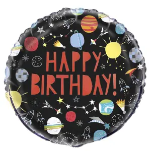 Unique Party Outer Space Birthday Foil Balloon Black/Red (One Size)