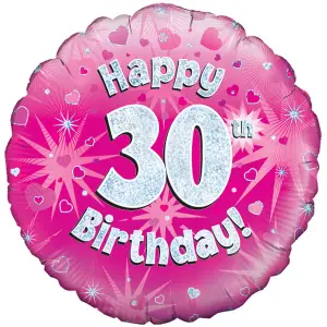 Oaktree 18 Inch Happy 30th Birthday Pink Holographic Balloon Pink/Silver (One Size)