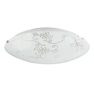 Floral Opal Glass Ceiling Light with Clear Inner Lines and Silver Metal Clips