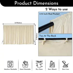 Ivory Velvet Backdrop Curtain Wrinkle-Free Polyester Fabric Background with Drapes, 3x6 Metres