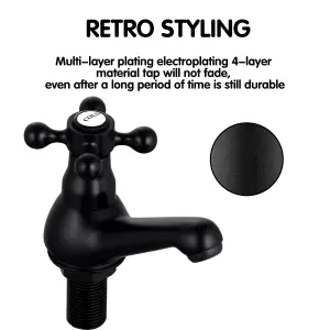 Basin Taps Pair Bathroom Sink Taps Mixers Victorian Traditional Matte Black Cross Lever