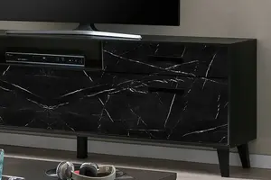 Elegant Fina 04 TV Cabinet H680mm W1860mm D400mm - Black Marble & Matt Finish with Versatile Storage