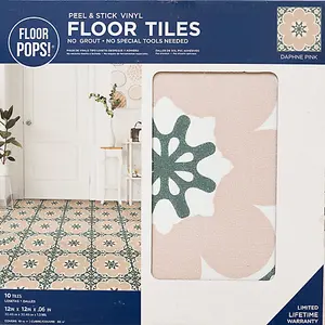 Floor Pops Daphne Pink Self Adhesive Vinyl Floor Tiles Pack of 10 (0.93sqm)