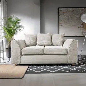 Jumbo White Cord 2 Seater Sofa for Living Room with Thick Luxury Deep Filled Cushioning